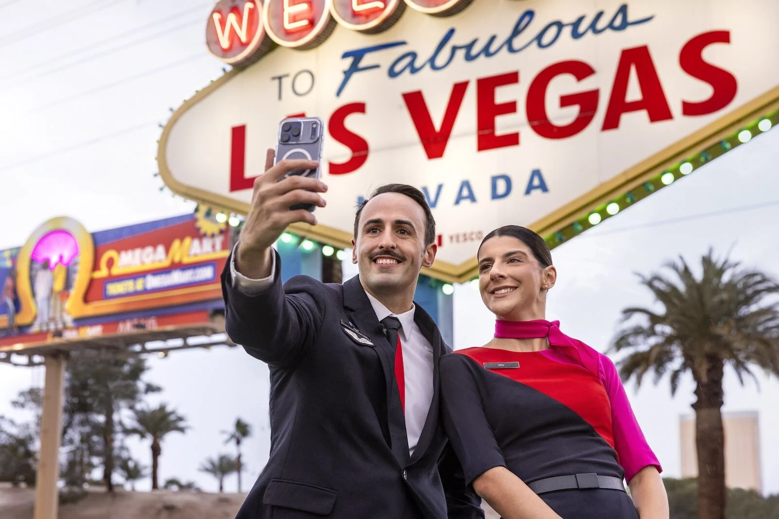 las vegas flight attendants with sign