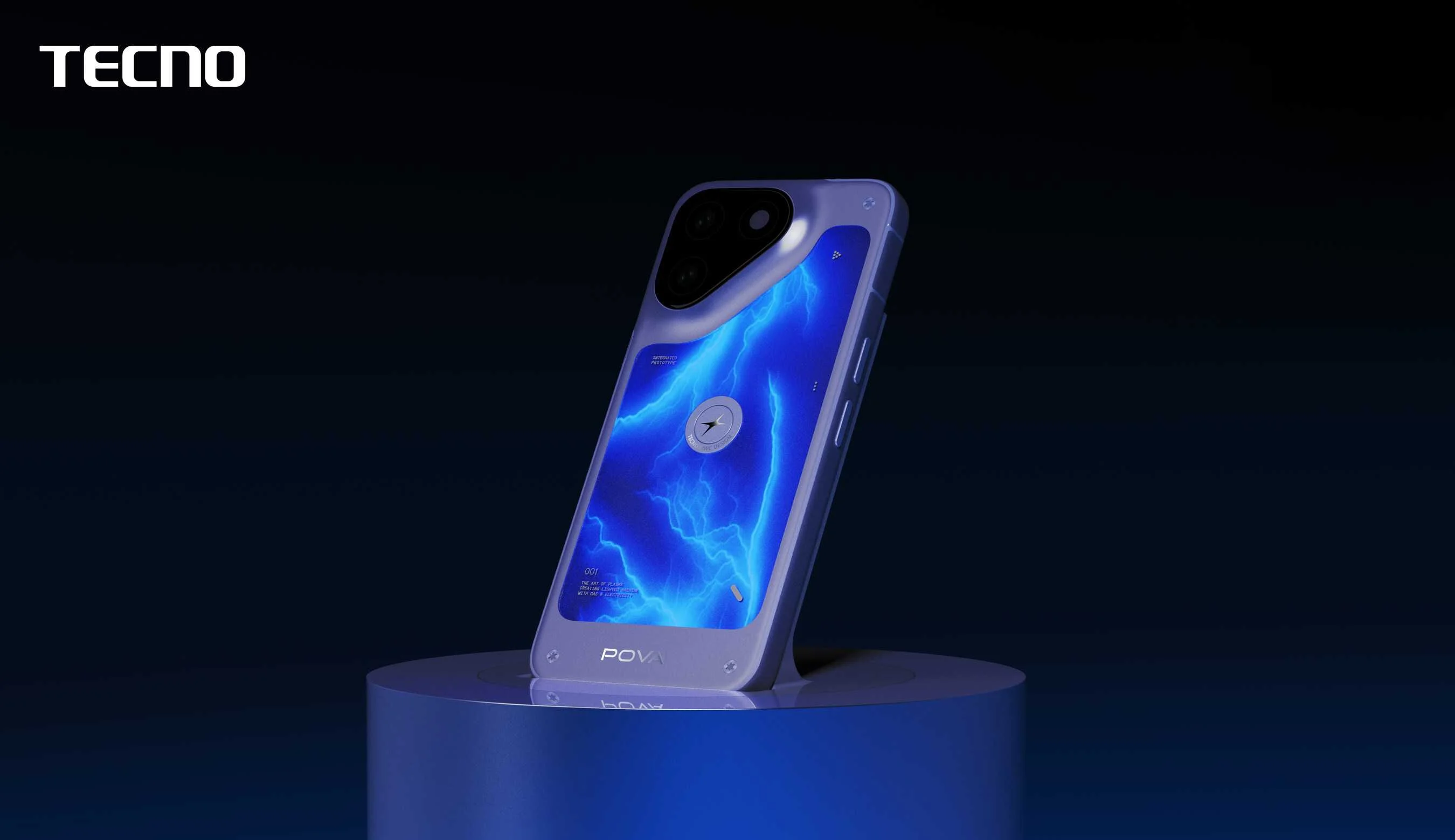 The Tecno Pova Neon with a neon lightning bolt
