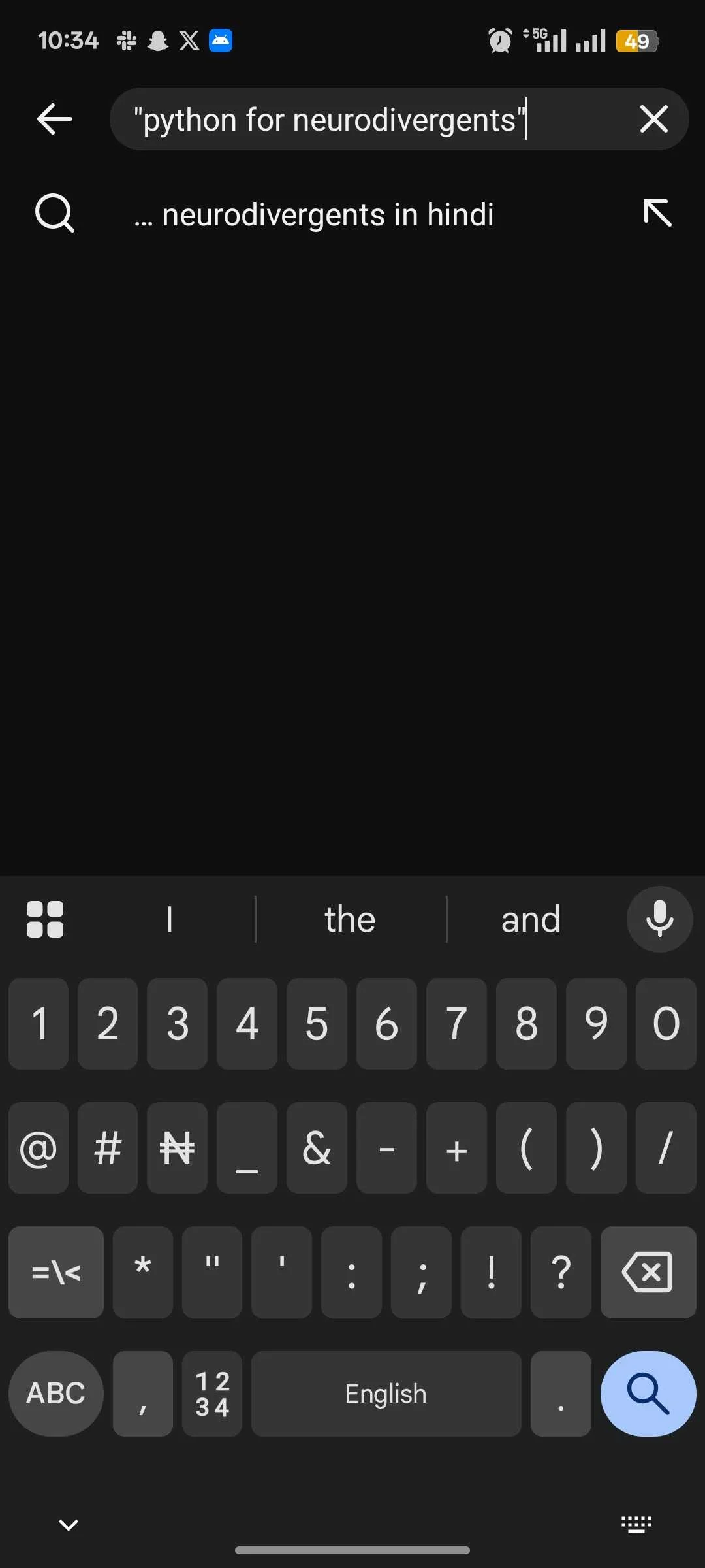 User searches for Python videos for neurodivergents in quotes on YouTube